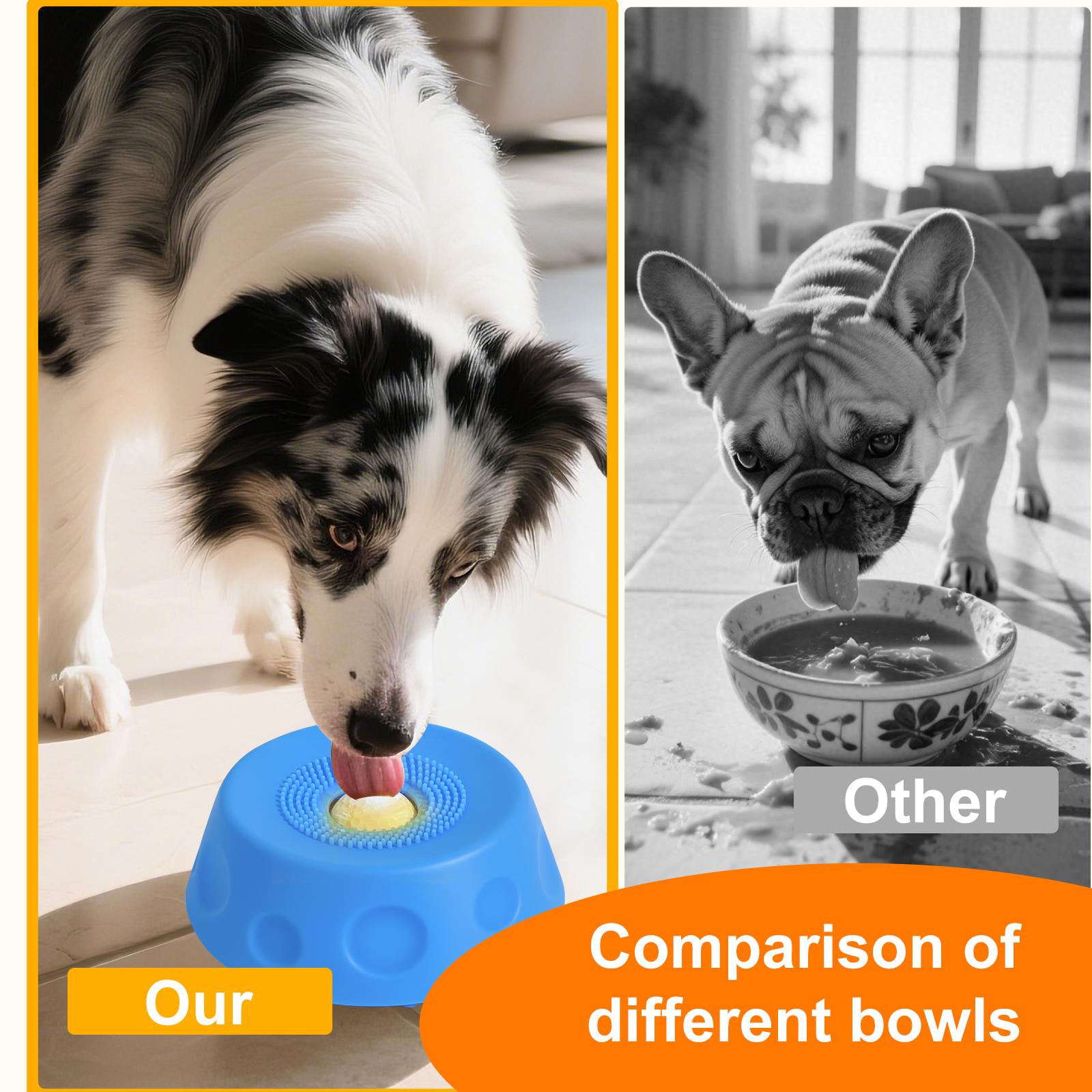 3-in-1 Suction Slow Feeder Dog Bowl, No-Spill Licking Mat with Built-in Treat Ball & Cleaning Brush, Interactive Anti-Slip Dog Bowl for Yogurt, Peanut Butter & Liquid Treats
