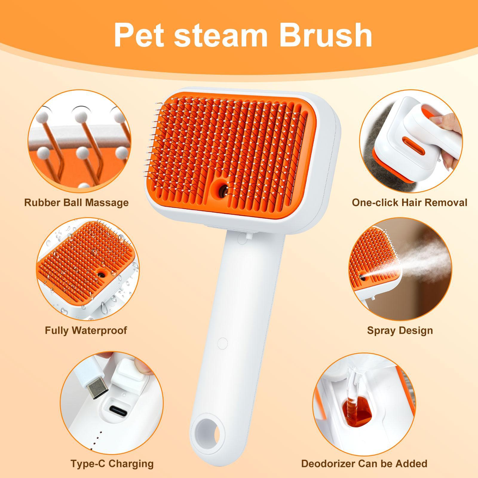 Cat Grooming Brush – Waterproof Steam Deshedding Tool, One-Button Hair Removal Comb for Cats & Dogs, Pet Fur Cleaning & Trimming, PetLovers