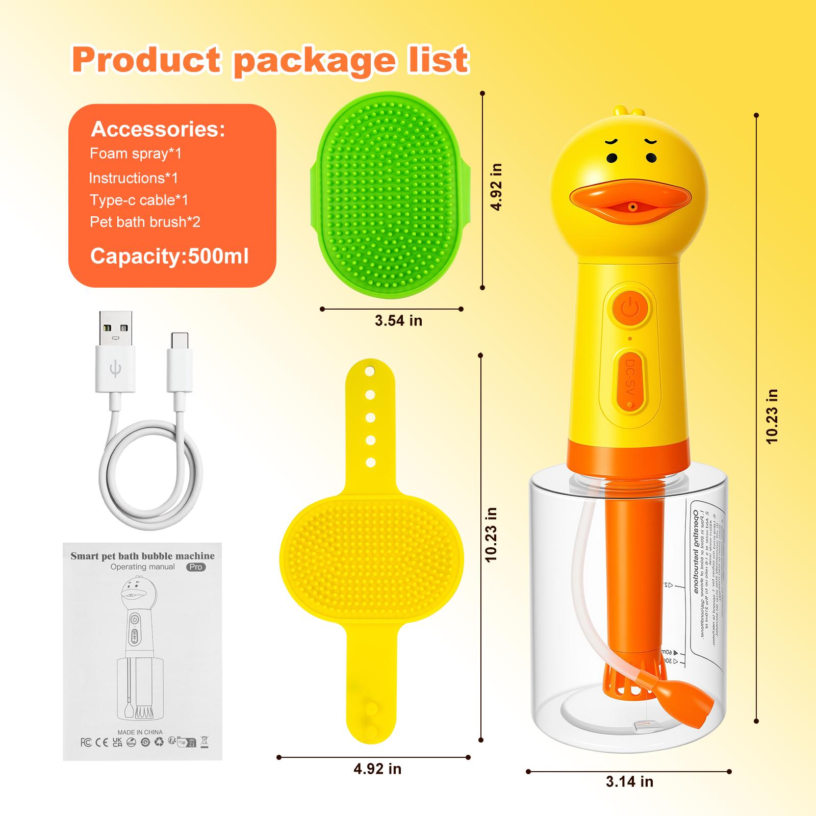 Duck Automatic Foaming Pet Bath Washer – Rechargeable Dog & Cat Shampoo Foam Maker Foaming Soap Dispenser for Bathtub, Kitchen Sink Cleaning